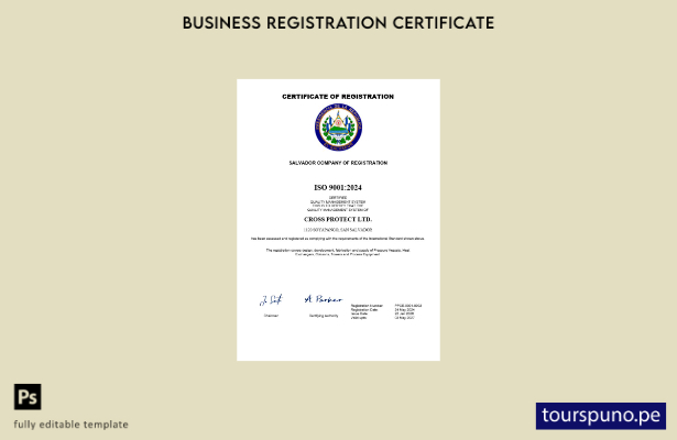 listo para imprimir certificado de registro empresarial de Salvador Plantilla de
